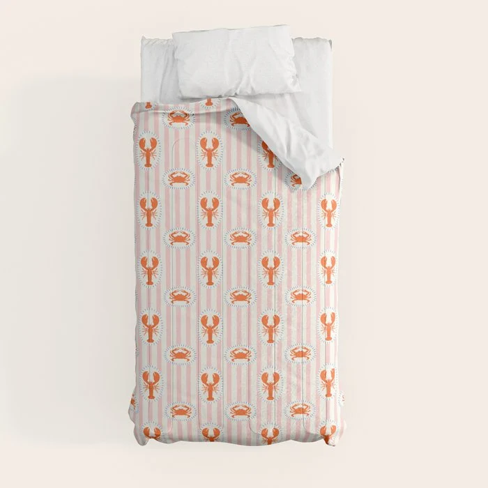Vintage lobster crab stripe art pattern Comforter
