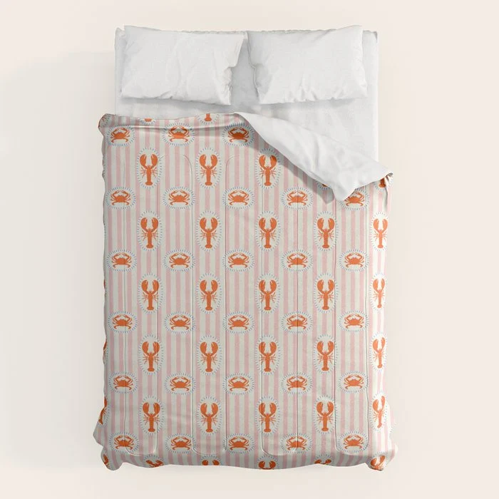 Vintage lobster crab stripe art pattern Comforter