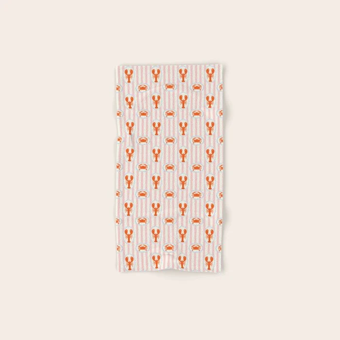 Vintage lobster crab stripe art pattern Bath Towel