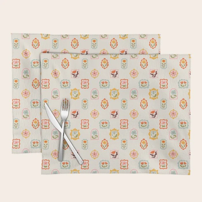 Colorful vintage flower art frame pattern Placemat