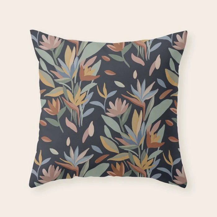 Hand Painted Floral Garden Night Throw Pillow