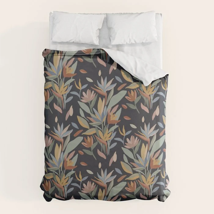 Hand Painted Floral Garden Night Duvet Cover