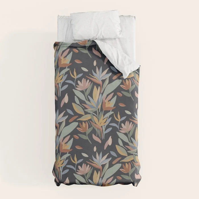 Hand Painted Floral Garden Night Duvet Cover