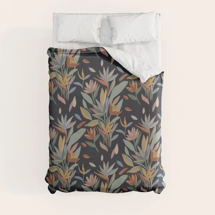 Hand Painted Floral Garden Night Duvet Cover