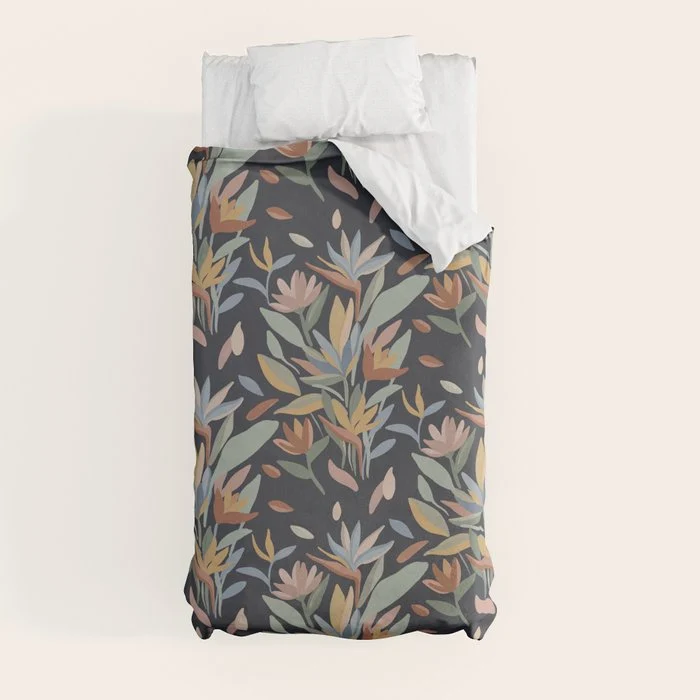 Hand Painted Floral Garden Night Duvet Cover