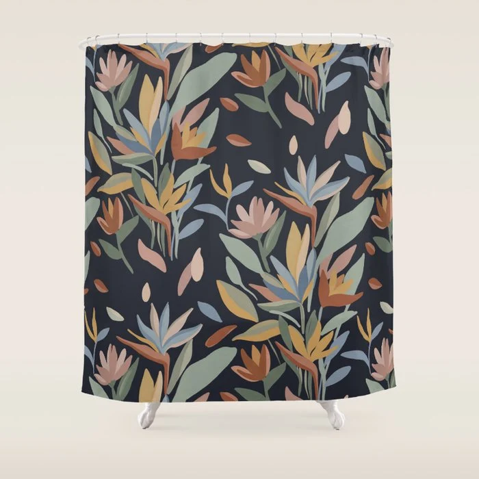 Hand Painted Floral Garden Night Shower Curtain