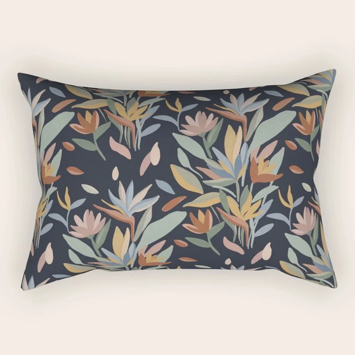 Hand Painted Floral Garden Night Rectangular Pillow