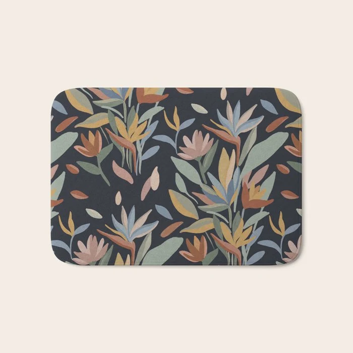 Hand Painted Floral Garden Night Bath Mat
