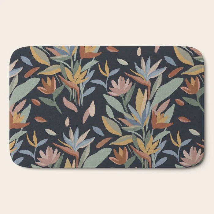 Hand Painted Floral Garden Night Bath Mat