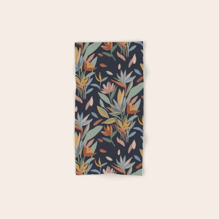 Hand Painted Floral Garden Night Bath Towel