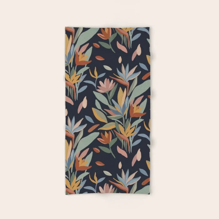 Hand Painted Floral Garden Night Bath Towel