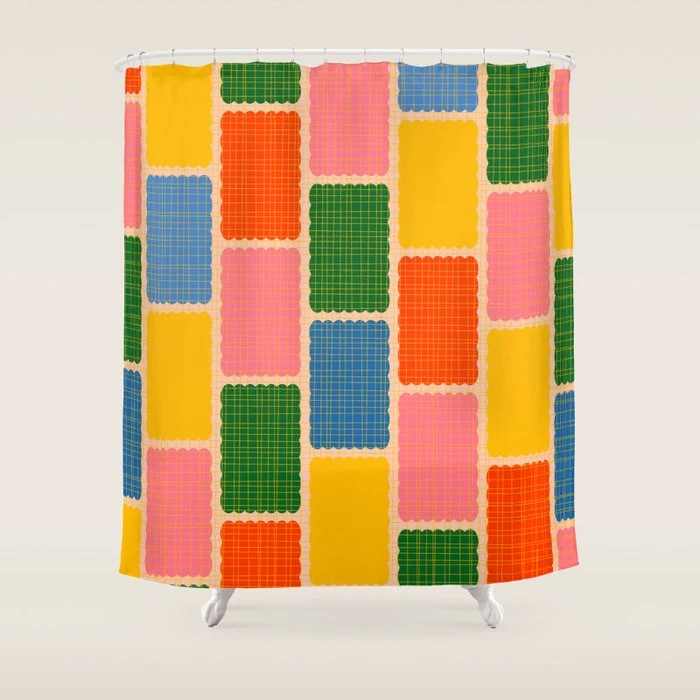 Colorful Retro Contemporary Woven Patchwork Pattern Shower Curtain