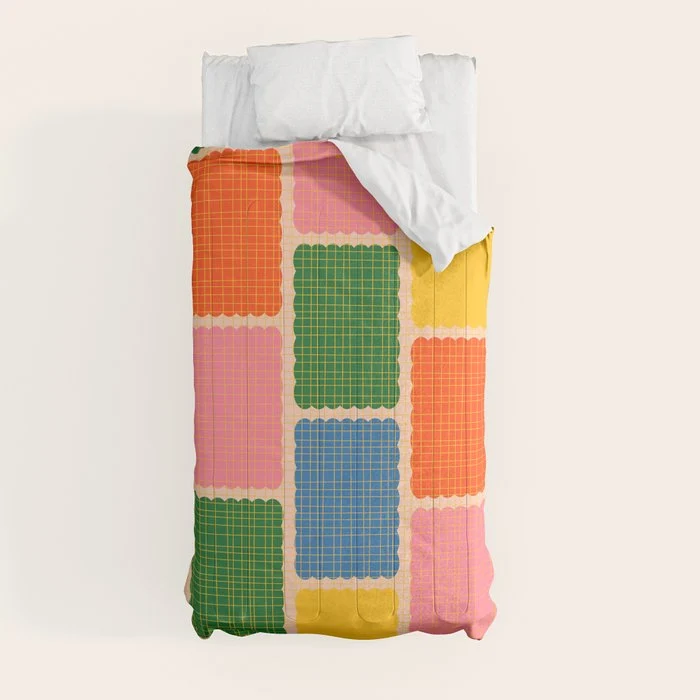 Colorful Retro Contemporary Woven Patchwork Pattern Comforter
