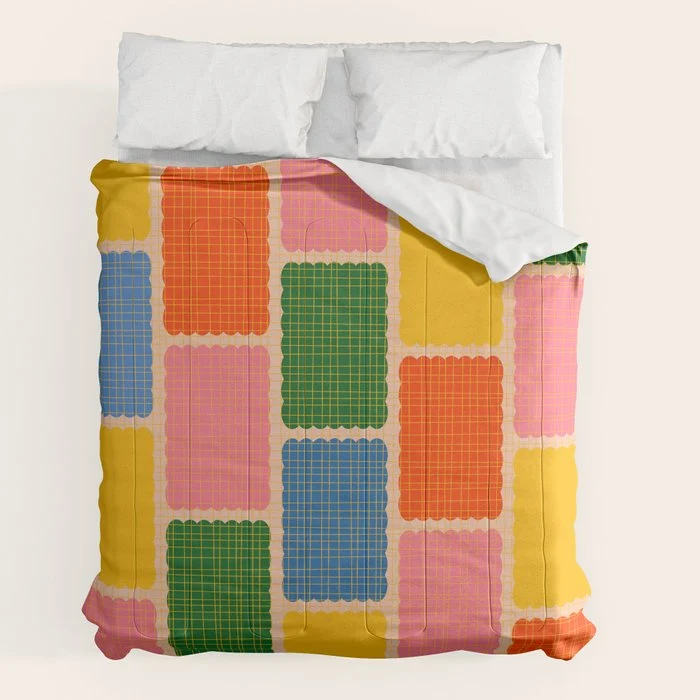 Colorful Retro Contemporary Woven Patchwork Pattern Comforter