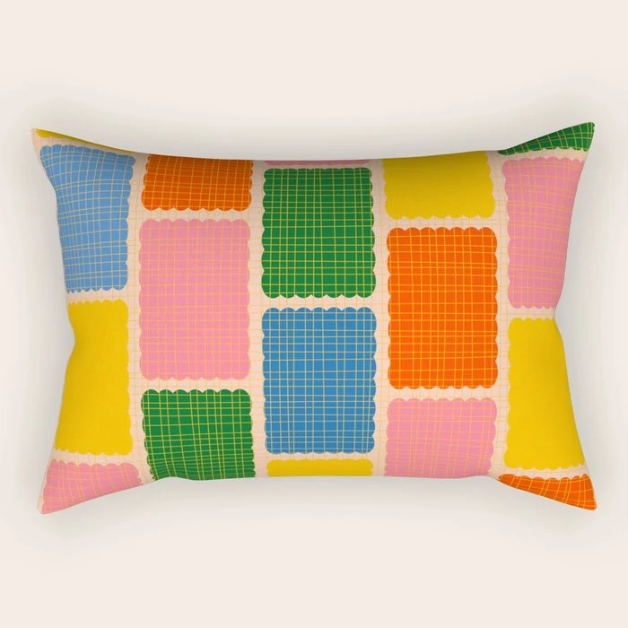 Colorful Retro Contemporary Woven Patchwork Pattern Rectangular Pillow
