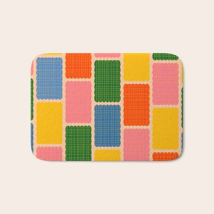 Colorful Retro Contemporary Woven Patchwork Pattern Bath Mat