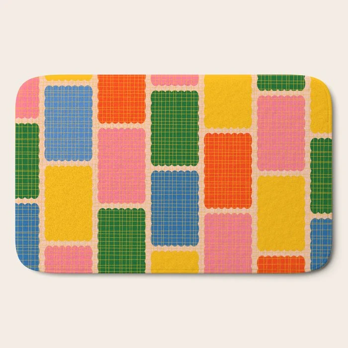 Colorful Retro Contemporary Woven Patchwork Pattern Bath Mat