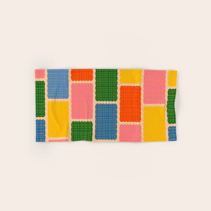 Colorful Retro Contemporary Woven Patchwork Pattern Bath Towel