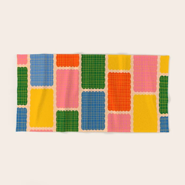 Colorful Retro Contemporary Woven Patchwork Pattern Bath Towel