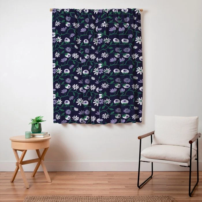 Dark Gothic Floral Garden Flowers and Eyes Creepy Halloween Window Curtain