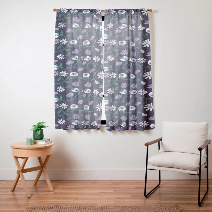 Dark Gothic Floral Garden Flowers and Eyes Creepy Halloween Window Curtain