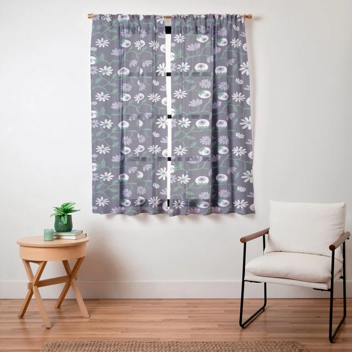 Dark Gothic Floral Garden Flowers and Eyes Creepy Halloween Window Curtain