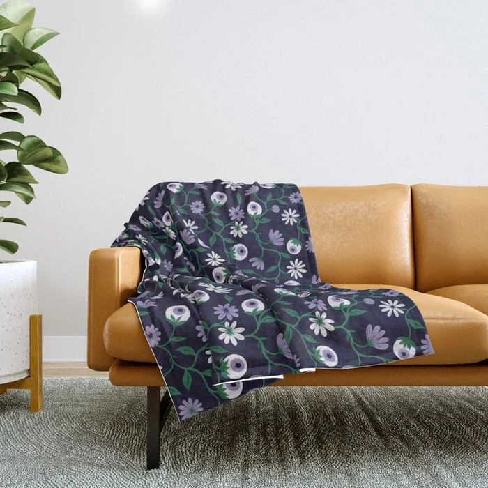 Dark Gothic Floral Garden Flowers and Eyes Creepy Halloween Throw Blanket