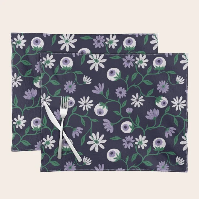 Dark Gothic Floral Garden Flowers and Eyes Creepy Halloween Placemat