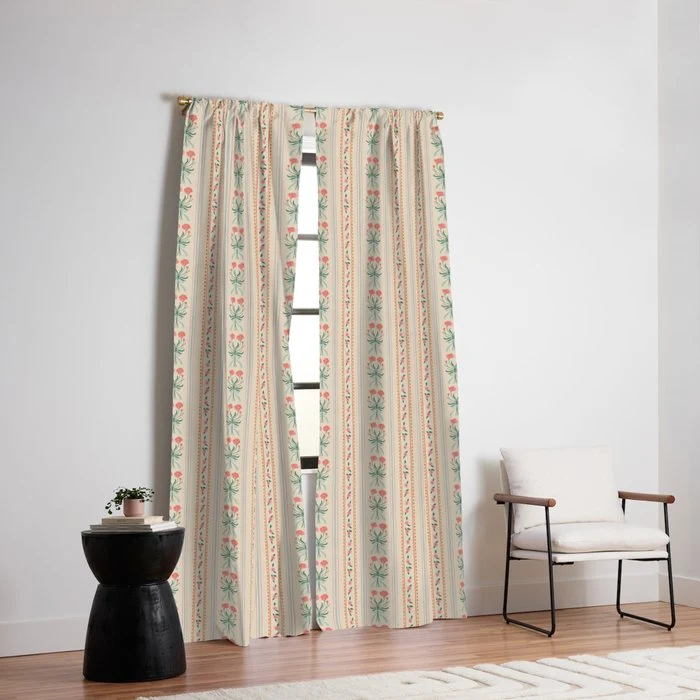 Vintage rose flower bouquet stripe art pattern Window Curtain