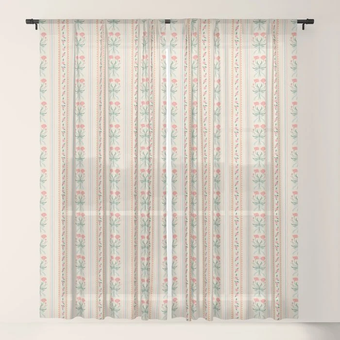Vintage rose flower bouquet stripe art pattern Window Curtain