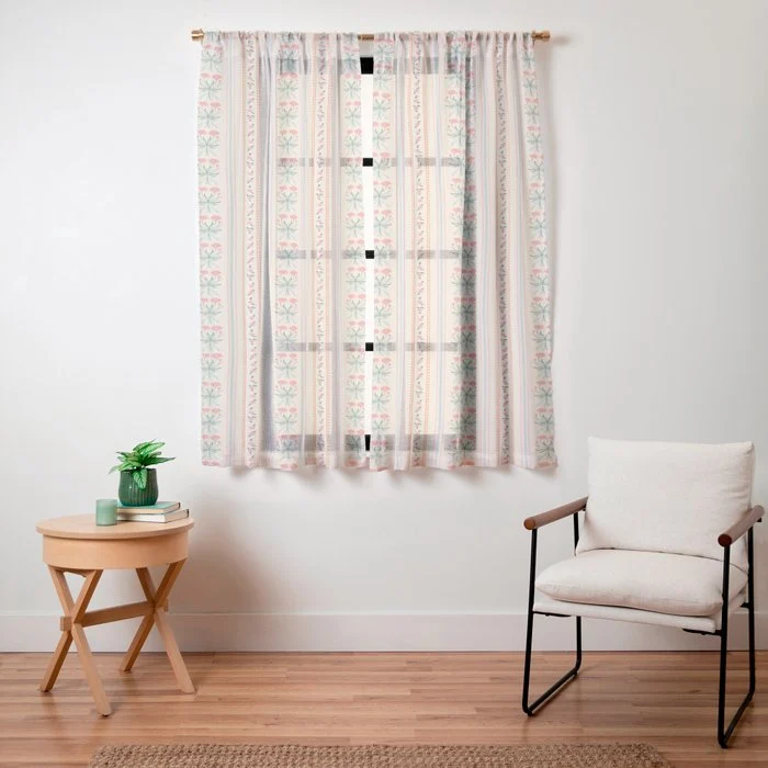 Vintage rose flower bouquet stripe art pattern Window Curtain