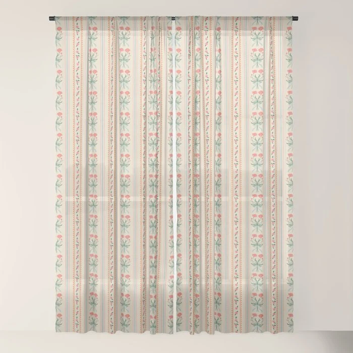 Vintage rose flower bouquet stripe art pattern Window Curtain