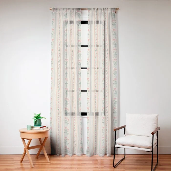 Vintage rose flower bouquet stripe art pattern Window Curtain