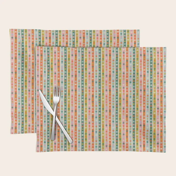 Colorful vintage flower stripe art pattern Placemat