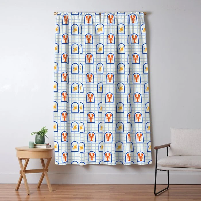 Mediterranean lobster sea food art pattern Window Curtain