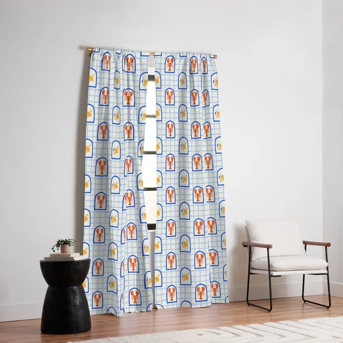 Mediterranean lobster sea food art pattern Window Curtain