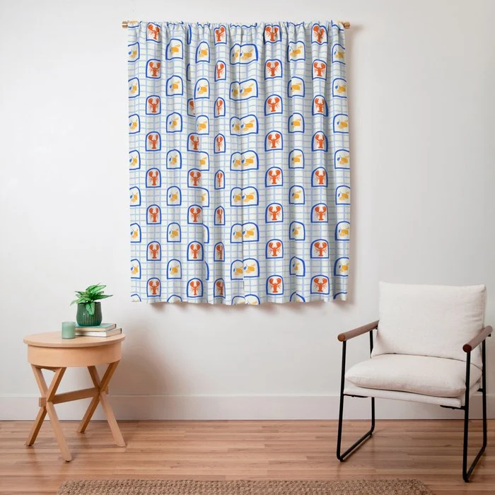 Mediterranean lobster sea food art pattern Window Curtain