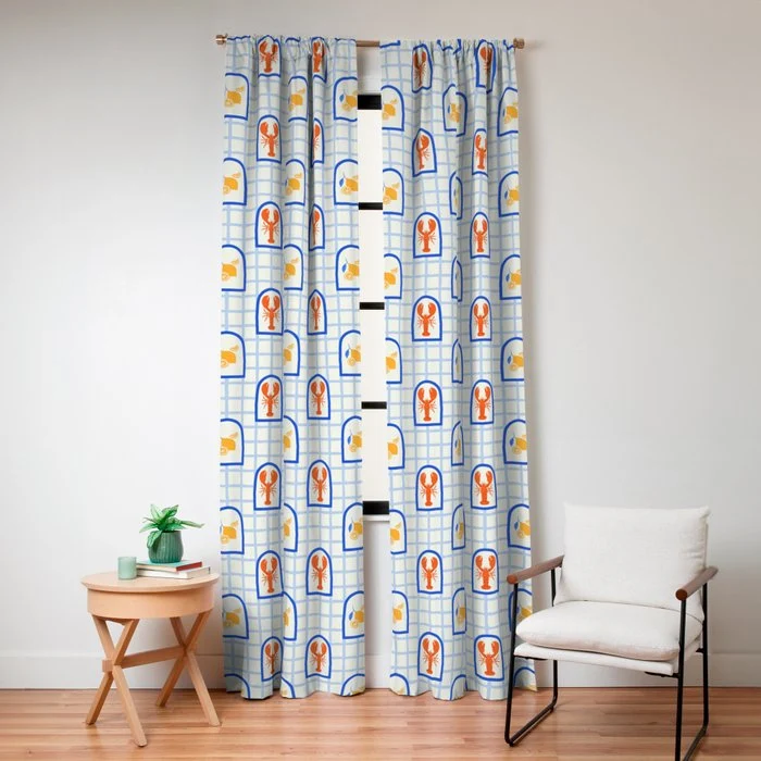 Mediterranean lobster sea food art pattern Window Curtain