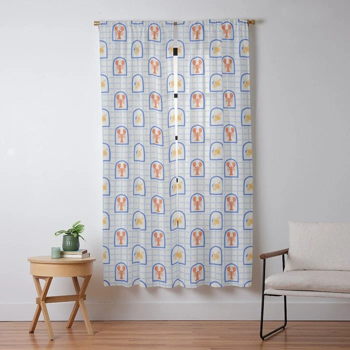 Mediterranean lobster sea food art pattern Window Curtain