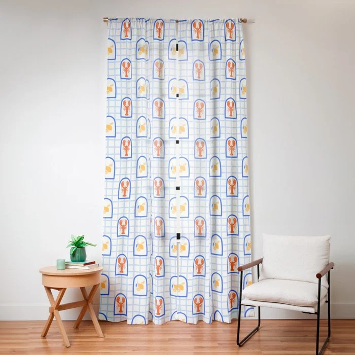 Mediterranean lobster sea food art pattern Window Curtain