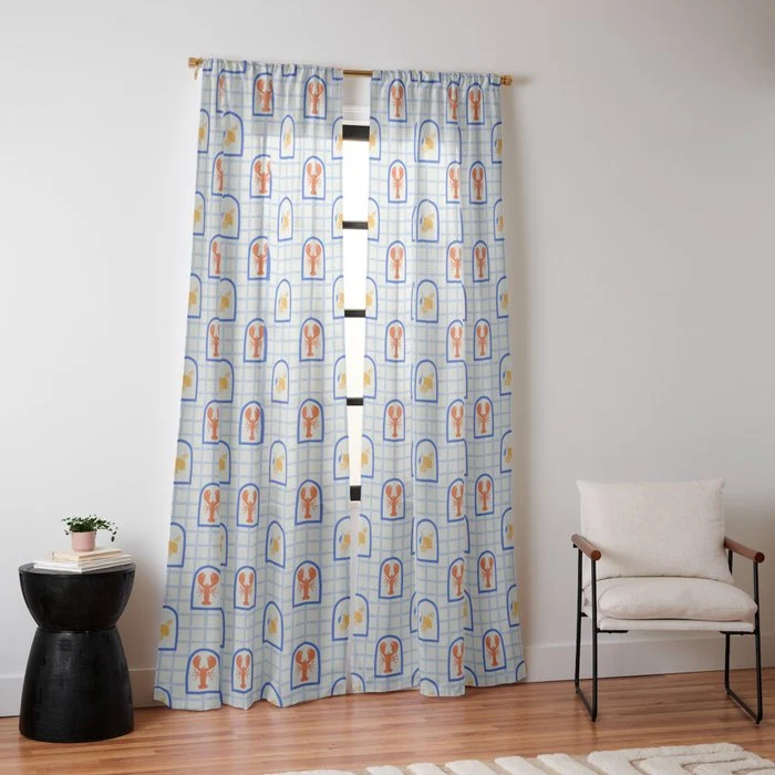 Mediterranean lobster sea food art pattern Window Curtain