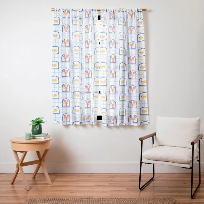 Mediterranean lobster sea food art pattern Window Curtain