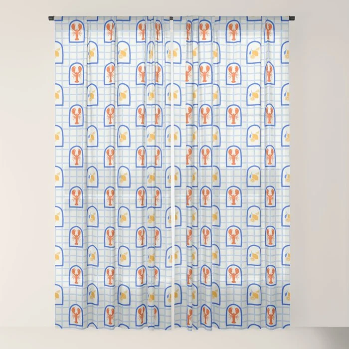 Mediterranean lobster sea food art pattern Window Curtain