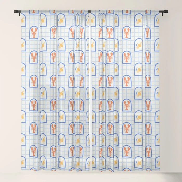 Mediterranean lobster sea food art pattern Window Curtain