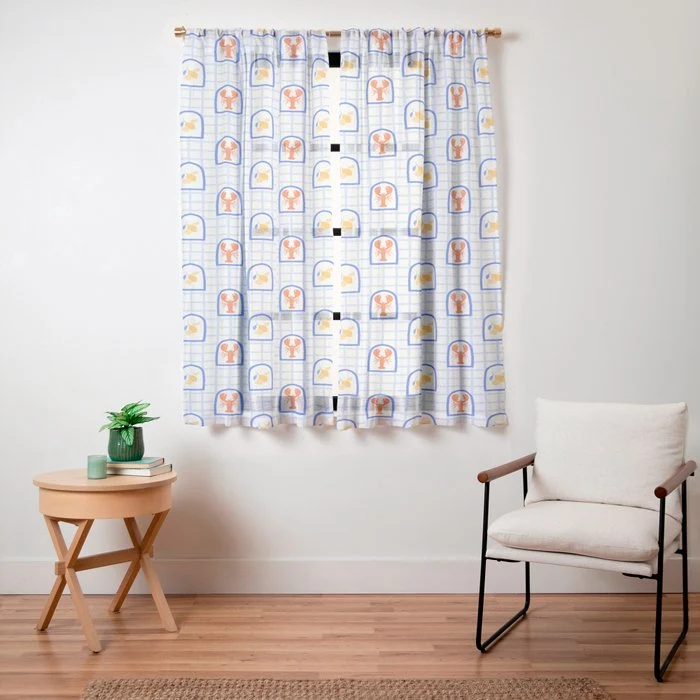 Mediterranean lobster sea food art pattern Window Curtain
