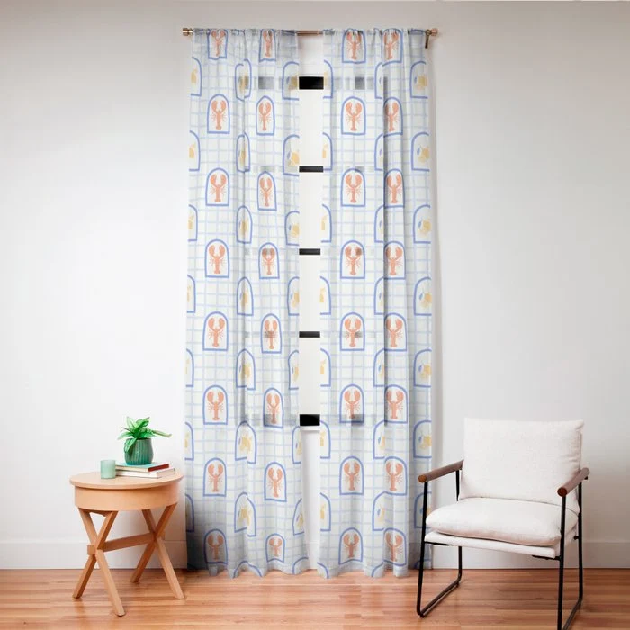 Mediterranean lobster sea food art pattern Window Curtain