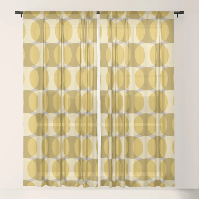 Mid Century Modern Abstract Geometric Spheramod Dot Pattern in Mustard and Gray Window Curtain