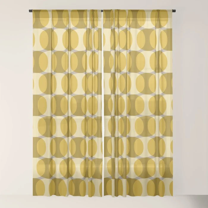 Mid Century Modern Abstract Geometric Spheramod Dot Pattern in Mustard and Gray Window Curtain