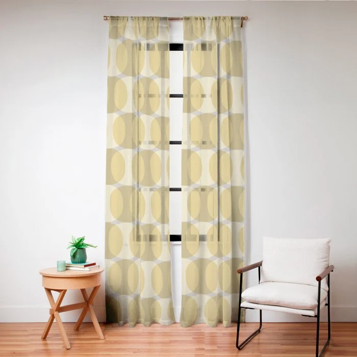 Mid Century Modern Abstract Geometric Spheramod Dot Pattern in Mustard and Gray Window Curtain