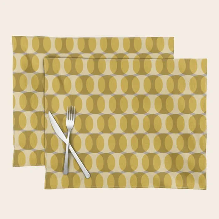 Mid Century Modern Abstract Geometric Spheramod Dot Pattern in Mustard and Gray Placemat